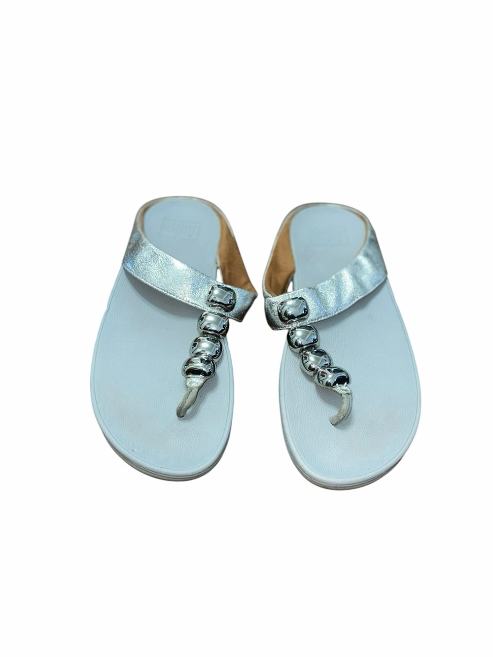 FitFlop Silver Metallic Beaded Toe Post Sandals Women’s US 8 Comfort